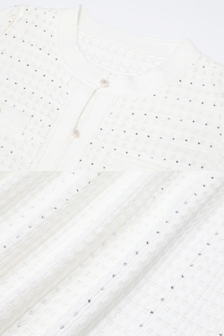Crystal Embellished Textured Knit Short Sleeve Long Dress
