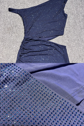 Luxe One-Shoulder Long Mesh Crystal Dress