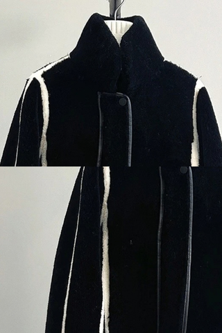 Plush Teddy Shearling Contrast Trim High-Neck Cropped Jacket