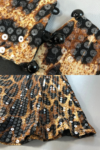 Leopard Print Long Dress – High Neck Sleeveless Sequin Mesh Fabric & Open Back Design