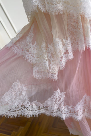 Tiered Lace Long Dress – Layered Ruffle Design, Crisscross Back & Flowy Fit