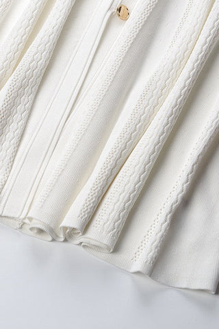 Textured Knit Button-Front Long Dress with Short Sleeves