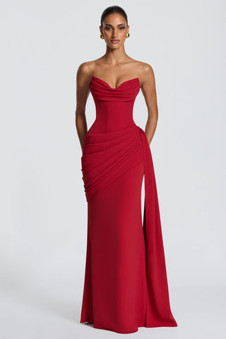 Strapless Corset Draped Long Dress
