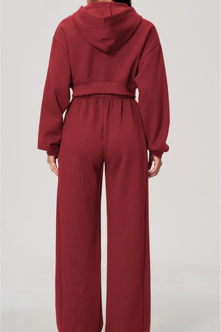 Cropped Zip-Up Hoodie & Wide-Leg Sweatpants Set