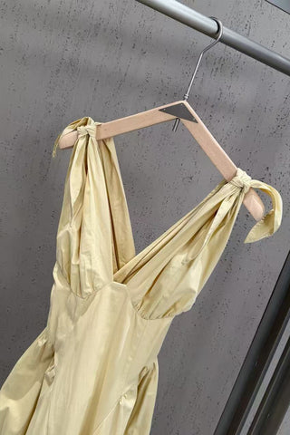 Tie-Shoulder V-Neck Open Back Flared Midi Dress