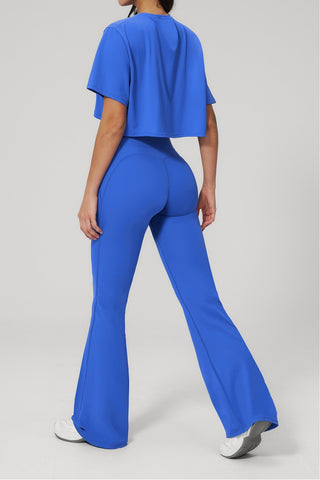 Short Sleeve Crop Top & High Waist Flared Pants Set – Snatched Fit, Made to Move