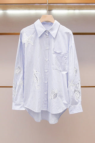 Coastal Embroidered Stripe Shirt & Shorts Set