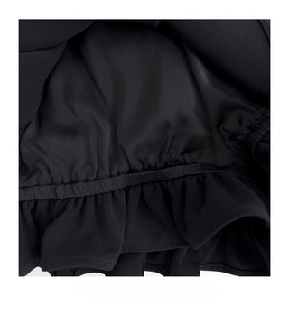 Elegant Long-Sleeve Oblique Shoulder Sheer Top and Skort Set