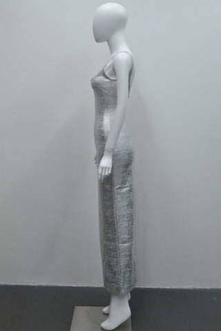 Luminous Metallic Bandage Sleeveless Long  Dress
