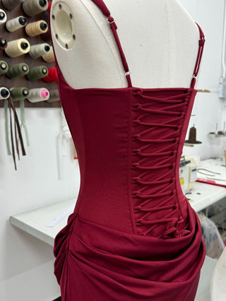 Structured Corset Back Long Dress with Draped Silhouette
