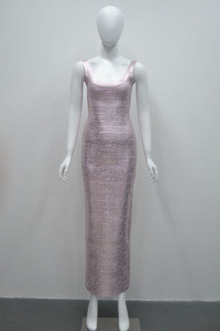 Luminous Metallic Bandage Sleeveless Long  Dress