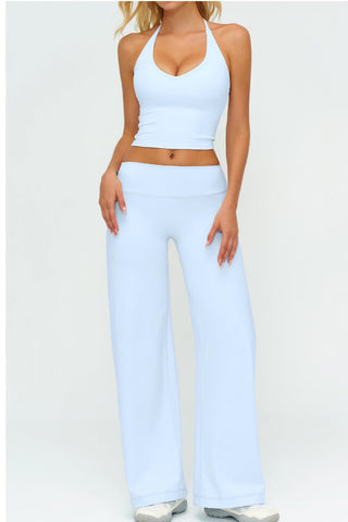 3-Piece Women’s Yoga Set – Cropped Tank, Zip Jacket & Wide-Leg Pants Activewear Set