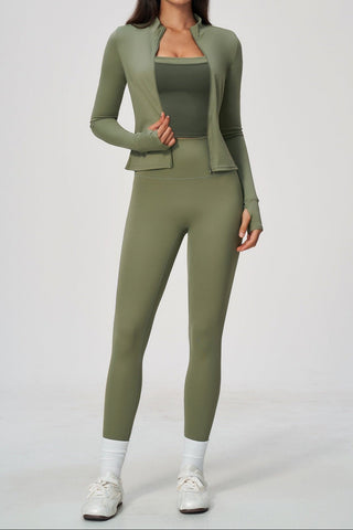 Zip-Up Active Jacket, Bandeau Top & High-Waist Leggings Set