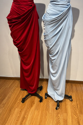 Draped Halter Corset Long Dress with High Slit