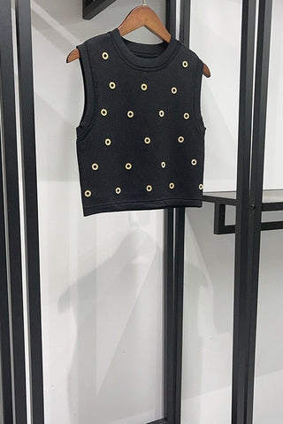 Embellished Sleeveless Knit Crop Top & Asymmetric Ruffle Long Skirt Set
