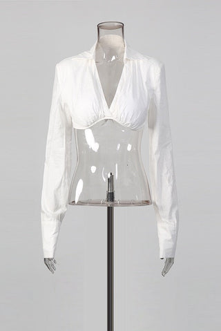 Cropped Shirt & Full Skirt Set – Long Sleeve Two-Piece Set