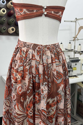 Strapless Printed Chiffon Long Dress – Sleeveless, Fluid Draped Fit with Open Back