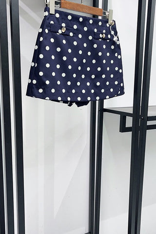 Polka Dot Top & Skort Set – Gold Button Detail, Side Buckle Accent & High-Waisted Skort