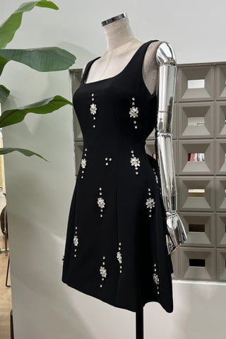 Crystal Embellished Open Back Bow Mini Dress