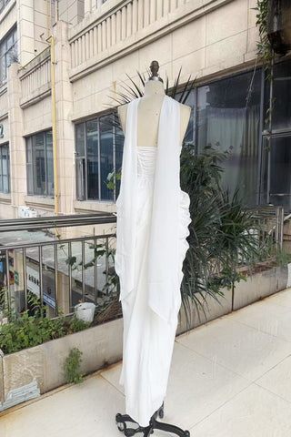 Strapless Ruched Long Dress with Lace-Up Back & High Slit