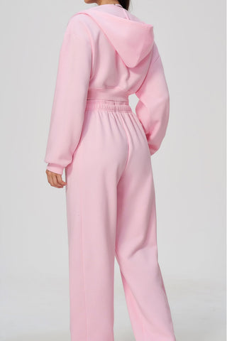 Cropped Zip-Up Hoodie & Wide-Leg Sweatpants Set