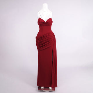 Elegant Strapless Corset Long Dress with Draped Cowl Neckline and Lace-Up Back
