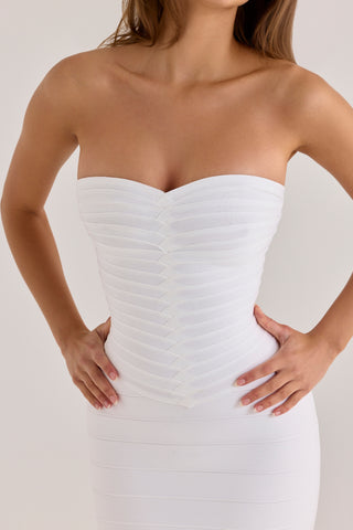 Strapless Bandage Midi Dress with Sculpted Sweetheart Neckline and Bodycon Fit