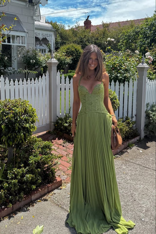 Lace Corset Halter Neck Pleated Long Dress with Lace-Up Back