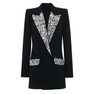 Elegant Beaded Diamond Long Sleeve Black Blazer
