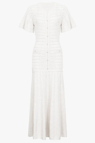 Crystal Embellished Textured Knit Short Sleeve Long Dress