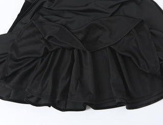 Velvet Cap Sleeve Mini Dress with Deep V-Neck and Flared Hem