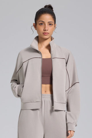 Relaxed Fit Zip-Up Jacket and Wide Leg Pants Set