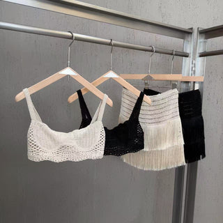 Crochet Bustier Top & Fringe Mini Skirt Set