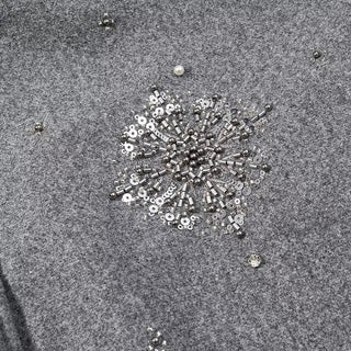 Embellished Wool Short Jacket – Grey High Neck Coat with Crystal Beads & Sequins
