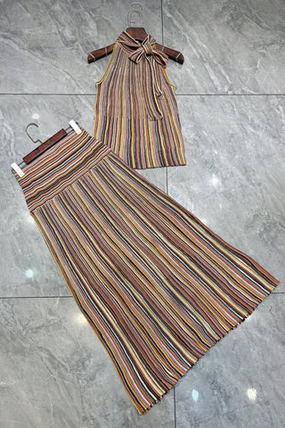 Shimmer Striped Halter Neck Top & Long Skirt Set