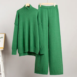Soft Knit Two-Piece Set with Long-Sleeve Turtleneck and Relaxed Pants