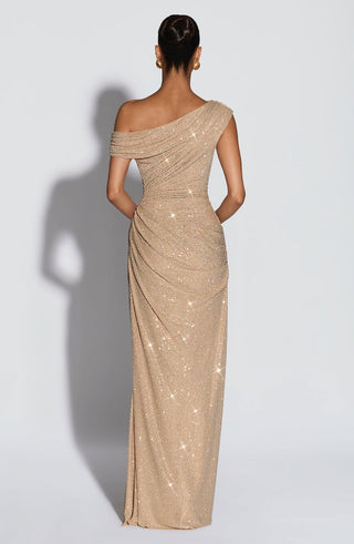 One-Shoulder Shimmer Mesh Long Evening Dress