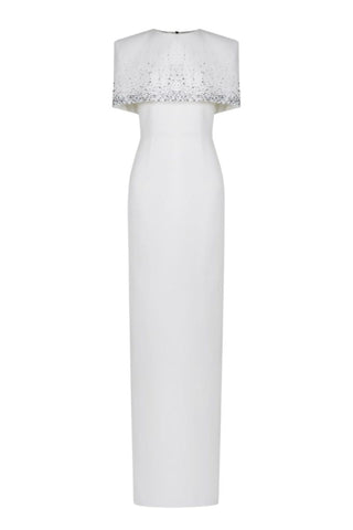 Crystal Embellished Cape Column Long Dress