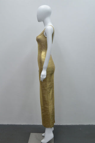 Luminous Metallic Bandage Sleeveless Long  Dress