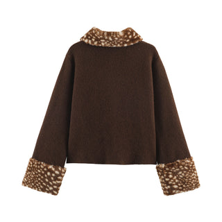 Wool-Blend Short Jacket with Faux Fur Collar and Cuffs