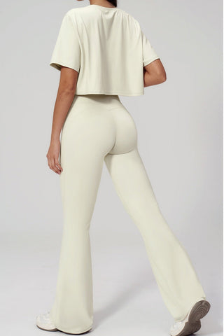 Short Sleeve Crop Top & High Waist Flared Pants Set – Snatched Fit, Made to Move