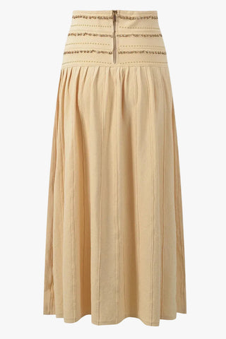 Gold Beaded Short Sleeve Cardigan & Pleated Long Skirt Set