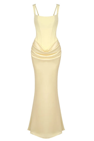 Romantic Sleeveless Corset Long Dress with Draped Waist & Lace-Up Back