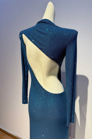 Crystal Embellished Cut-Out Open-Back Long Dress