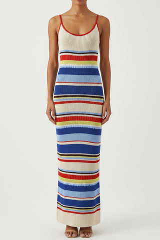 Coastal Striped Knit Spaghetti Strap Long Dress