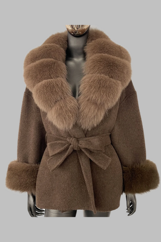 Luxury Double-Faced Wool Coat with Detachable Fur Trim