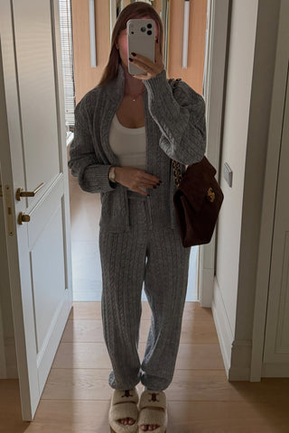 Cable Knit Zip-Up Cardigan and Jogger Pants Set