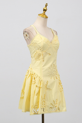 Sun Embroidered Sleeveless  Eyelet Mini Dress