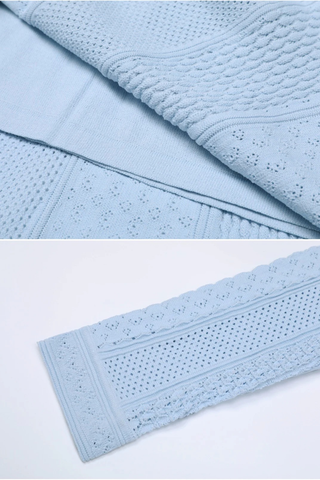 Two-Piece Textured Knit Set – Pearl-Button Cardigan & Flared Maxi Skirt