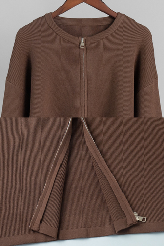 Ribbed Long Sleeve Zip Jacket & Relaxed Pants Co-Ord Set